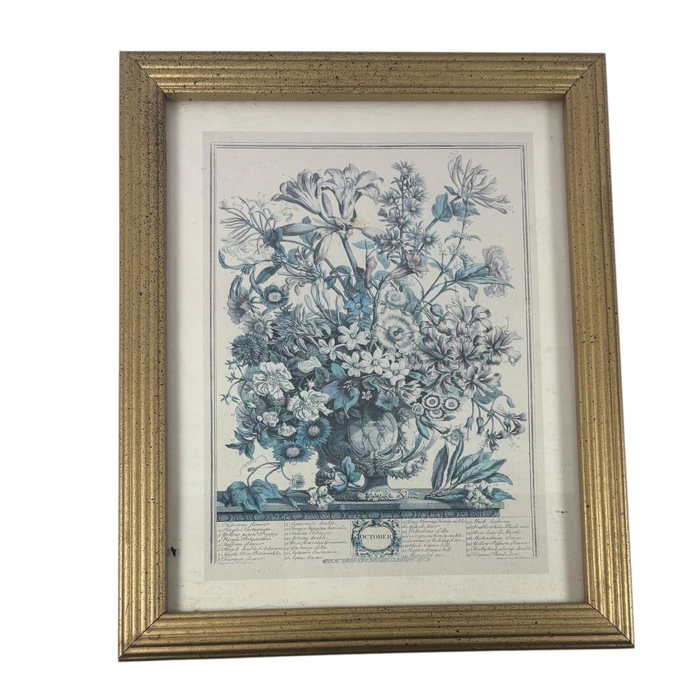 Unbranded Botanical Art Print Unisex 10x12 Gold Good October Floral Framed‎ Art